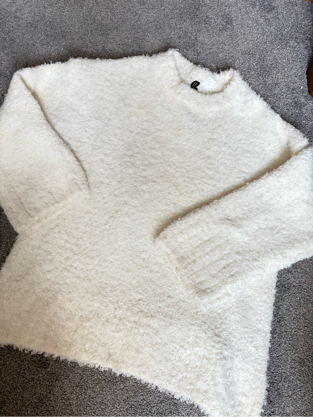 H&M Cream Fuzzy Crewneck Sweater